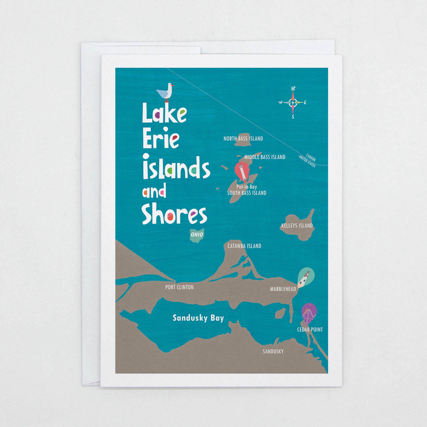 Lake Erie Islands & Shores Map - Greeting Card