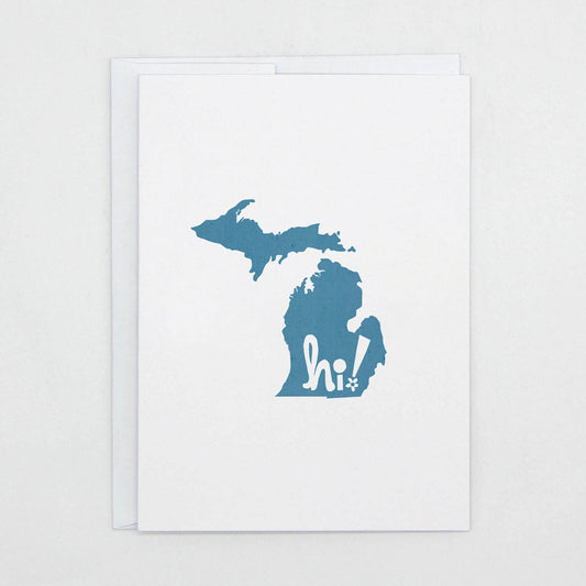 Hi Michigan Greeting Card - Playful State Pride Silhouette